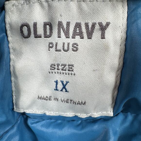 Old Navy Plus 1X Puffer Jacket Hooded Quilted Blue Nylon Warm Winter Coat Womans - Picture 4 of 13